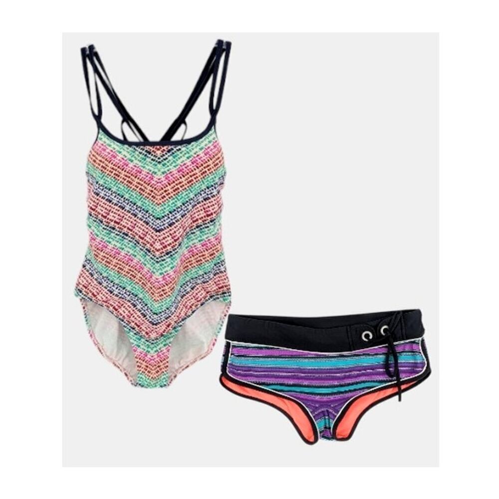 Athleta Bundle‎ Swimsuit Womens Small One Piece and Boy Short Bikini Bottom Swim